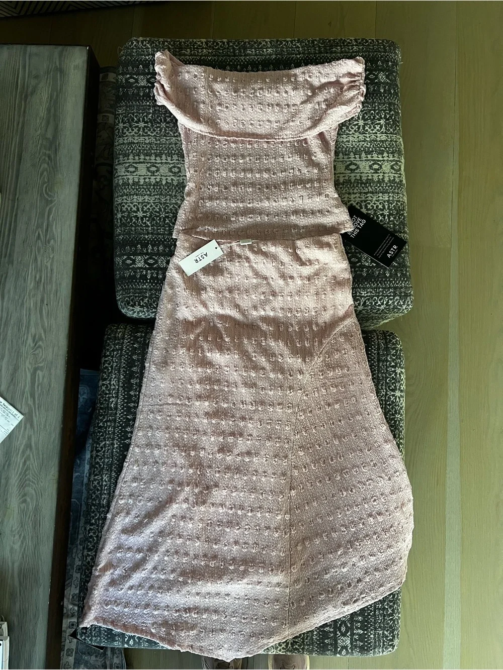 ASTR Strapless Blush Pink Textured top and skirt matching set